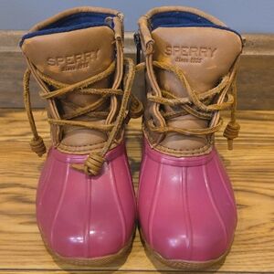 Sperry Kids Pink and Tan Rain Boots